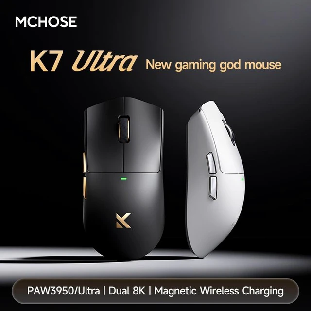 Alt view image 2 of 6 - MCHOSE K7 Ultra Gaming Mouse Wireless, 59g Ultra-Lightweight, PAW3950 Sensor, 8000Hz Polling Rate, 42K DPI, 5 Programmable Buttons, 120 Hours of Playtime, Magnetic Wireless Charging Dock. White-silver
