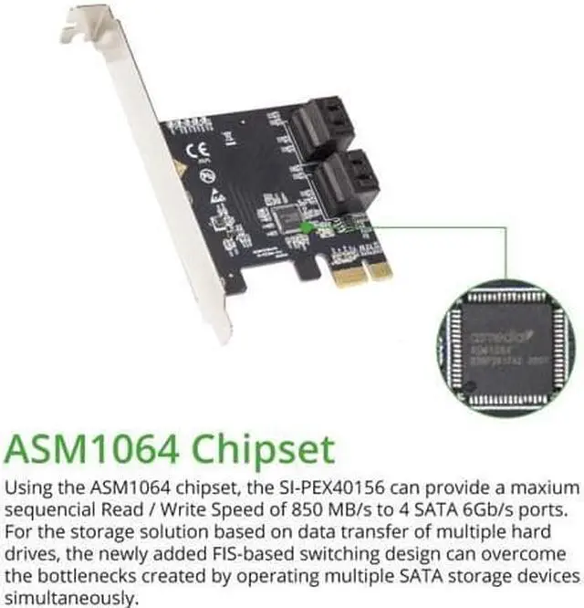 Alt view image 2 of 7 - 4 Port SATA III PCI-e 3.0 x1 Card Non-Raid with Low Profile Bracket