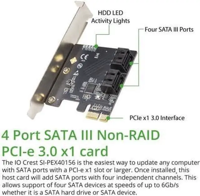 Alt view image 5 of 7 - 4 Port SATA III PCI-e 3.0 x1 Card Non-Raid with Low Profile Bracket