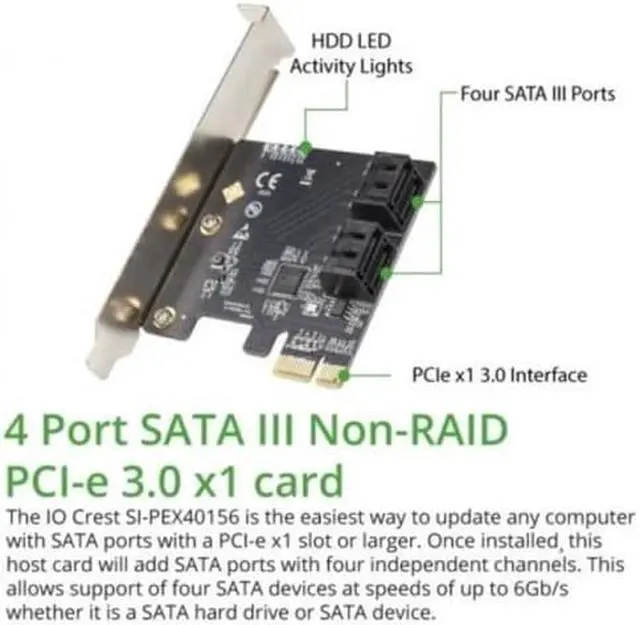 Alt view image 7 of 7 - 4 Port SATA III PCI-e 3.0 x1 Card Non-Raid with Low Profile Bracket