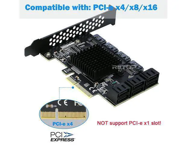 Alt view image 4 of 7 - PCIe x4 SATA Card, 10 Port SATA 6Gbps Controller Expansion Card with Low Profile Bracket, Support 10 SATA 3.0 Devices