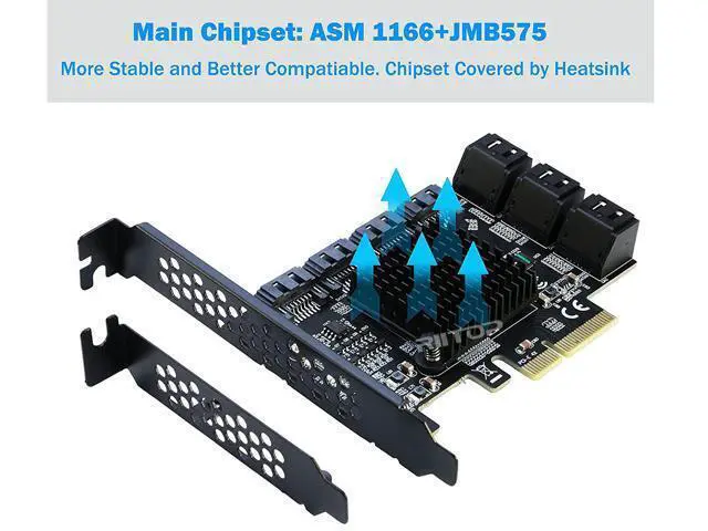 Alt view image 5 of 7 - PCIe x4 SATA Card, 10 Port SATA 6Gbps Controller Expansion Card with Low Profile Bracket, Support 10 SATA 3.0 Devices