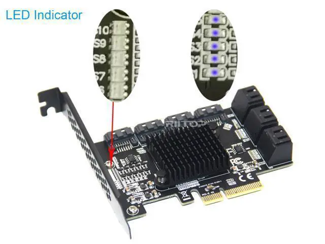 Alt view image 6 of 7 - PCIe x4 SATA Card, 10 Port SATA 6Gbps Controller Expansion Card with Low Profile Bracket, Support 10 SATA 3.0 Devices