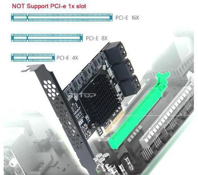 Alt view image 7 of 7 - PCIe x4 SATA Card, 10 Port SATA 6Gbps Controller Expansion Card with Low Profile Bracket, Support 10 SATA 3.0 Devices