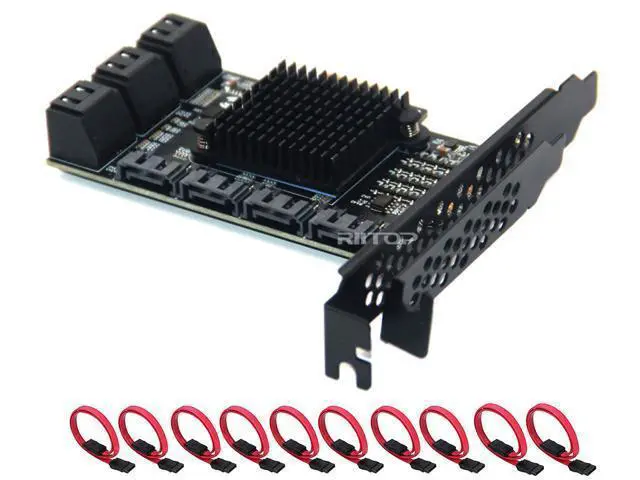 Alt view image 7 of 7 - SATA 3 Expansion Card 10 Port, RIITOP PCI-e Express x1 SATA 6G Controller Card, SATA iii 6Gbps PCIe Adapter Card, Come with Low Profile Bracket and SATA3 Cables
