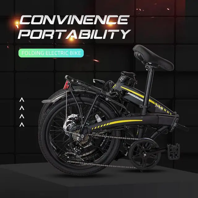 Alt view image 7 of 7 - ROCKSHARK Electric Bike Aluminum 20 inch Electric Folding Bike Shimano 7 Speed Disc Brake Lightweight & Aluminum Folding Ebike