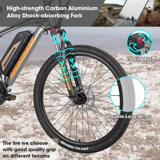 Alt view image 5 of 7 - HILAND Rockshark Electric Bike Electric Mountain Bike Aluminum 26 inch 350W 21MPH Adults E-Bike Shimano 21 Speed Disc Brake Suspension Fork with 36V 10.4Ah Removable Battery