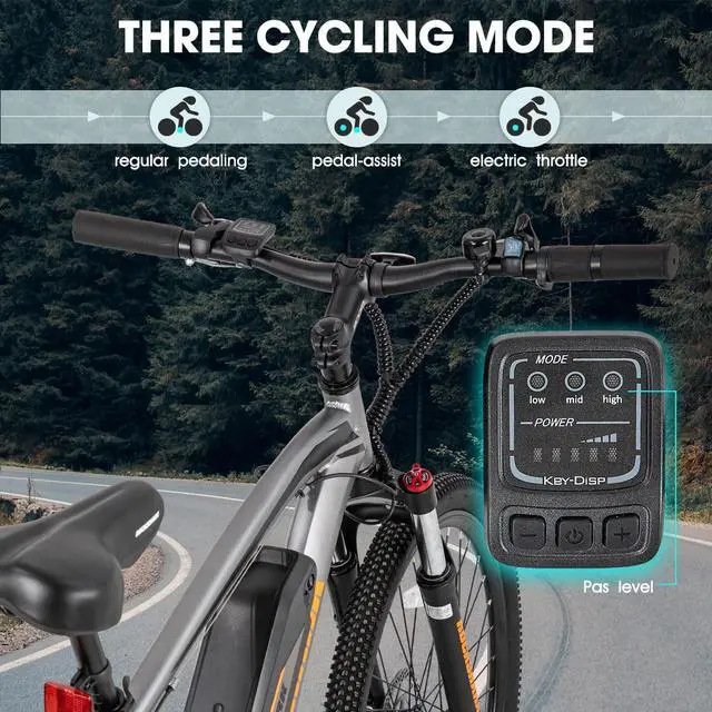 Alt view image 4 of 7 - HILAND Rockshark Electric Bike Electric Mountain Bike Aluminum 26 inch 350W 21MPH Adults E-Bike Shimano 21 Speed Disc Brake Suspension Fork with 36V 10.4Ah Removable Battery