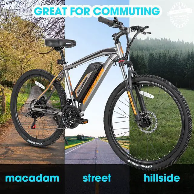Alt view image 7 of 7 - HILAND Rockshark Electric Bike Electric Mountain Bike Aluminum 26 inch 350W 21MPH Adults E-Bike Shimano 21 Speed Disc Brake Suspension Fork with 36V 10.4Ah Removable Battery