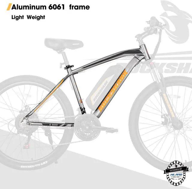 Alt view image 6 of 7 - HILAND Rockshark Electric Bike Electric Mountain Bike Aluminum 26 inch 350W 21MPH Adults E-Bike Shimano 21 Speed Disc Brake Suspension Fork with 36V 10.4Ah Removable Battery