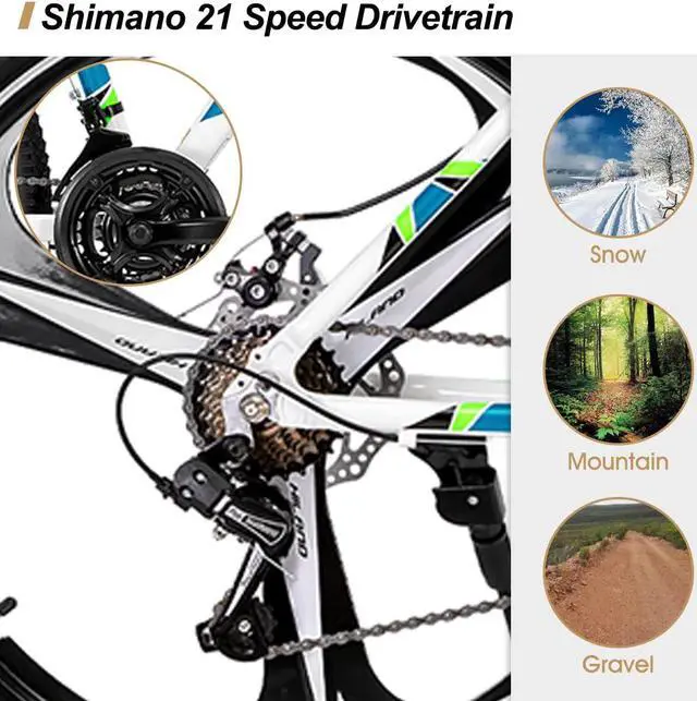 Alt view image 3 of 6 - Hiland Mountain Bike, Shimano 21 Speeds Drivetrain, Aluminum Frame 26 Inch Wheels with Disc-Brake 3-Spoke for Men Women Men's MTB Bicycle