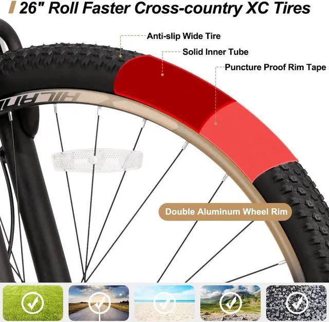 Alt view image 5 of 6 - Hiland Mountain Bike, Shimano 21 Speeds Drivetrain, Aluminum Frame 26 Inch Wheels with Disc-Brake 3-Spoke for Men Women Men's MTB Bicycle