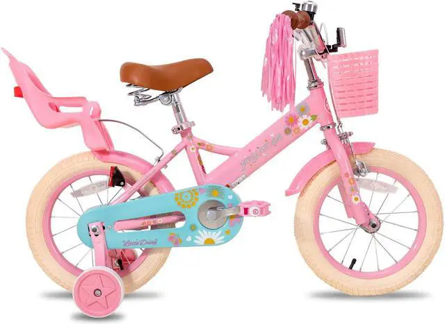 Alt view image 2 of 6 - JOYSTAR Little Daisy Kids Bike for 2-7 Years Girls with Training Wheels & Front Handbrake,12 14 16 Inch , Blue Pink White