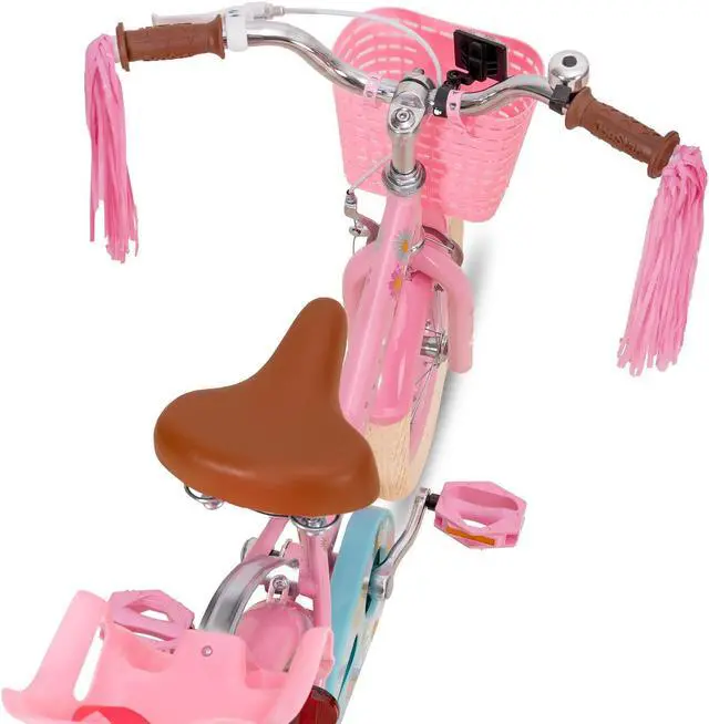 Alt view image 3 of 6 - JOYSTAR Little Daisy Kids Bike for 2-7 Years Girls with Training Wheels & Front Handbrake,12 14 16 Inch , Blue Pink White