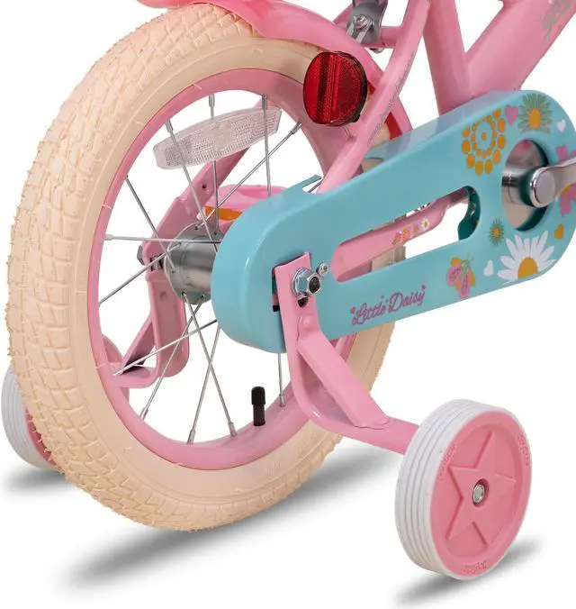Alt view image 6 of 6 - JOYSTAR Little Daisy Kids Bike for 2-7 Years Girls with Training Wheels & Front Handbrake,12 14 16 Inch , Blue Pink White