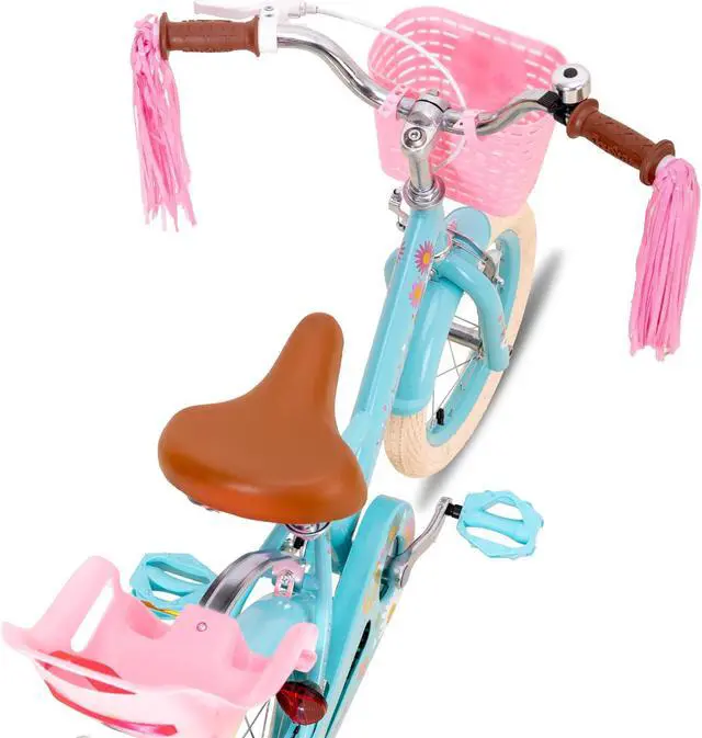 Alt view image 3 of 6 - JOYSTAR Little Daisy Kids Bike for 2-7 Years Girls with Training Wheels & Front Handbrake,12 14 16 Inch , Blue Pink White