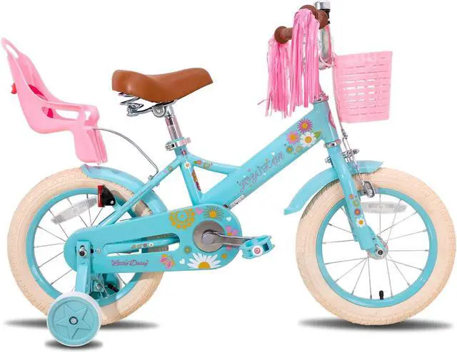 Alt view image 2 of 6 - JOYSTAR Little Daisy Kids Bike for 2-7 Years Girls with Training Wheels & Front Handbrake,12 14 16 Inch , Blue Pink White