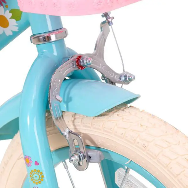 Alt view image 5 of 6 - JOYSTAR Little Daisy Kids Bike for 2-7 Years Girls with Training Wheels & Front Handbrake,12 14 16 Inch , Blue Pink White