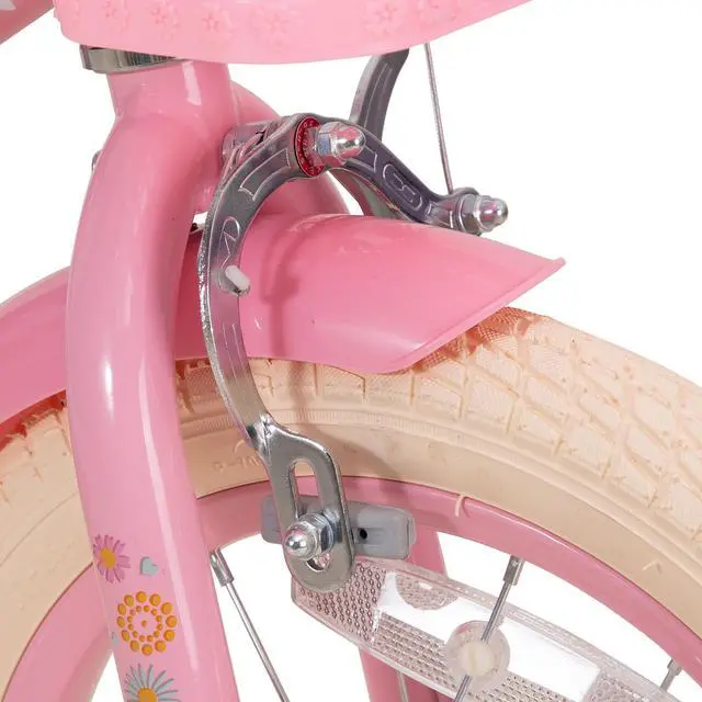 Alt view image 5 of 6 - JOYSTAR Little Daisy Kids Bike for 2-7 Years Girls with Training Wheels & Front Handbrake,12 14 16 Inch , Blue Pink White
