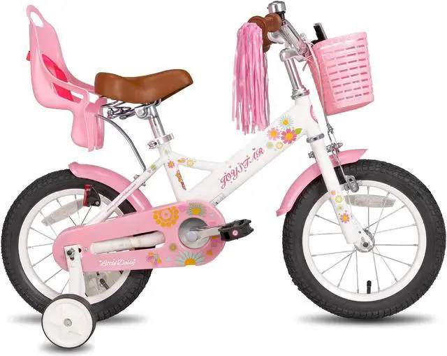 Alt view image 2 of 6 - JOYSTAR Little Daisy Kids Bike for 2-7 Years Girls with Training Wheels & Front Handbrake,12 14 16 Inch , Blue Pink White