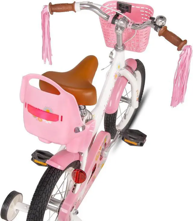 Alt view image 3 of 6 - JOYSTAR Little Daisy Kids Bike for 2-7 Years Girls with Training Wheels & Front Handbrake,12 14 16 Inch , Blue Pink White