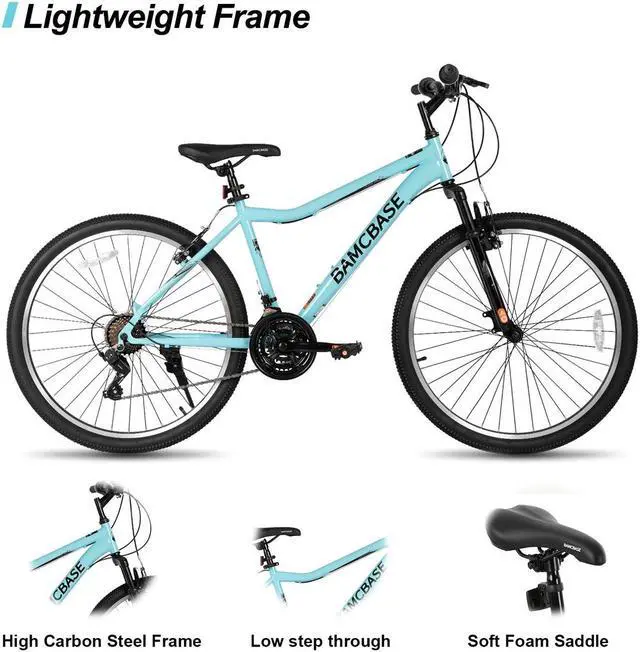 Alt view image 2 of 7 - Hiland 26 Inch Women's Mountain Bike, 21 Speed Steel Frame Adult Bicycle, Men and Women MTB with Suspension Fork, Purple Green White