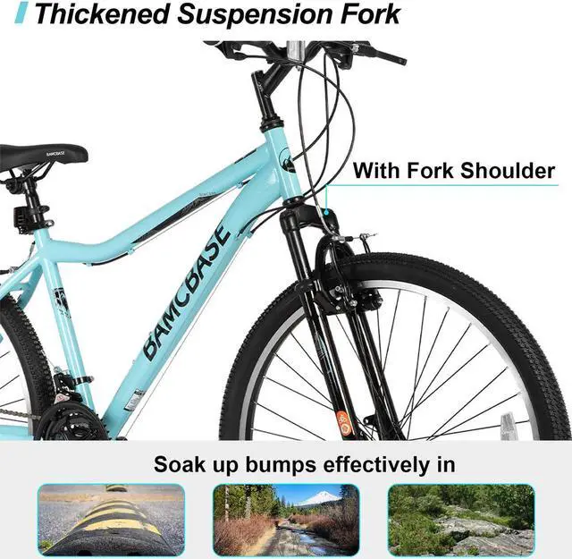 Alt view image 4 of 7 - Hiland 26 Inch Women's Mountain Bike, 21 Speed Steel Frame Adult Bicycle, Men and Women MTB with Suspension Fork, Purple Green White