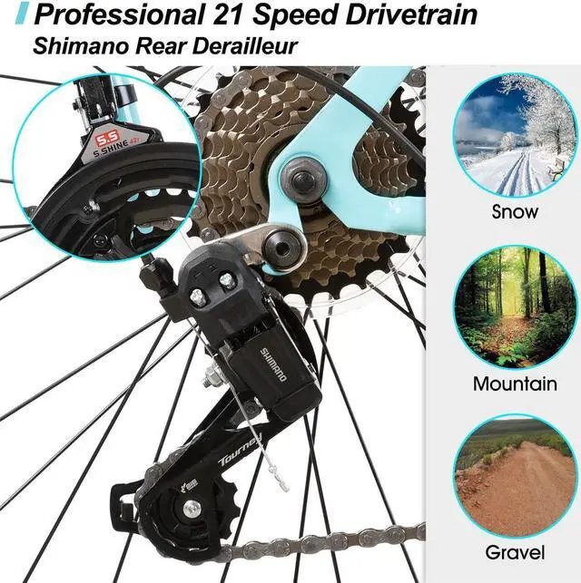 Alt view image 3 of 7 - Hiland 26 Inch Women's Mountain Bike, 21 Speed Steel Frame Adult Bicycle, Men and Women MTB with Suspension Fork, Purple Green White