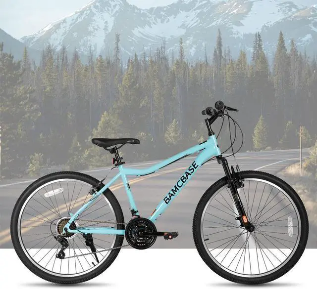 Alt view image 7 of 7 - Hiland 26 Inch Women's Mountain Bike, 21 Speed Steel Frame Adult Bicycle, Men and Women MTB with Suspension Fork, Purple Green White