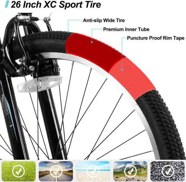 Alt view image 5 of 7 - Hiland 26 Inch Women's Mountain Bike, 21 Speed Steel Frame Adult Bicycle, Men and Women MTB with Suspension Fork, Purple Green White