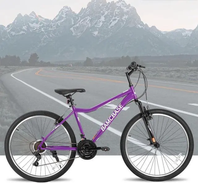 Alt view image 7 of 7 - Hiland 26 Inch Women's Mountain Bike, 21 Speed Steel Frame Adult Bicycle, Men and Women MTB with Suspension Fork, Purple Green White