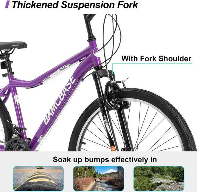 Alt view image 4 of 7 - Hiland 26 Inch Women's Mountain Bike, 21 Speed Steel Frame Adult Bicycle, Men and Women MTB with Suspension Fork, Purple Green White