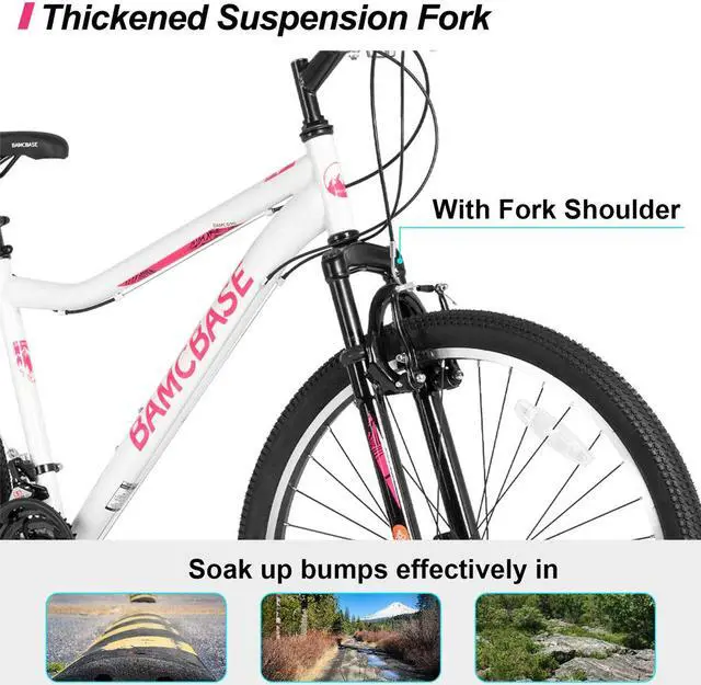 Alt view image 3 of 6 - Hiland 26 Inch Women's Mountain Bike, 21 Speed Steel Frame Adult Bicycle, Men and Women MTB with Suspension Fork, Purple Green White