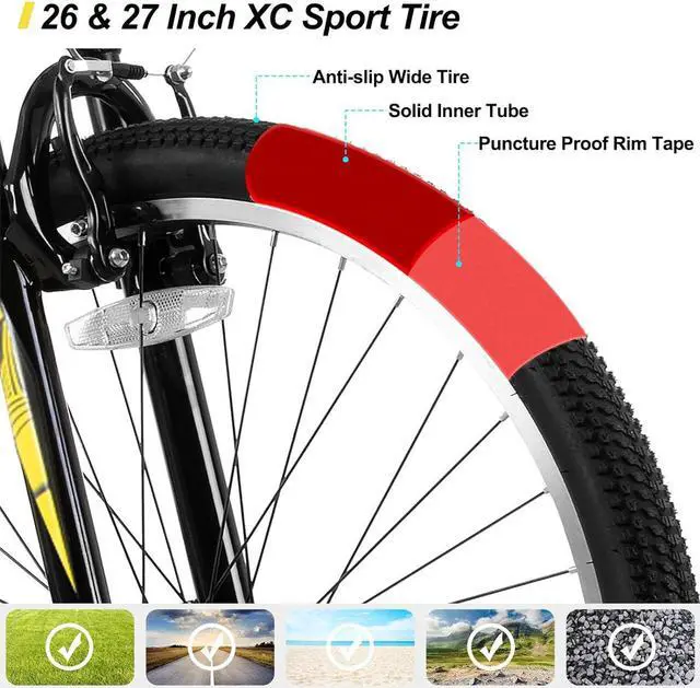 Alt view image 5 of 6 - Hiland 26 27.5 Inch Mountain Bike, Men's Women's MTB with 21 Speeds, High-Tensile Steel Frame, V Brake, Hardtail Bicycle for Adults