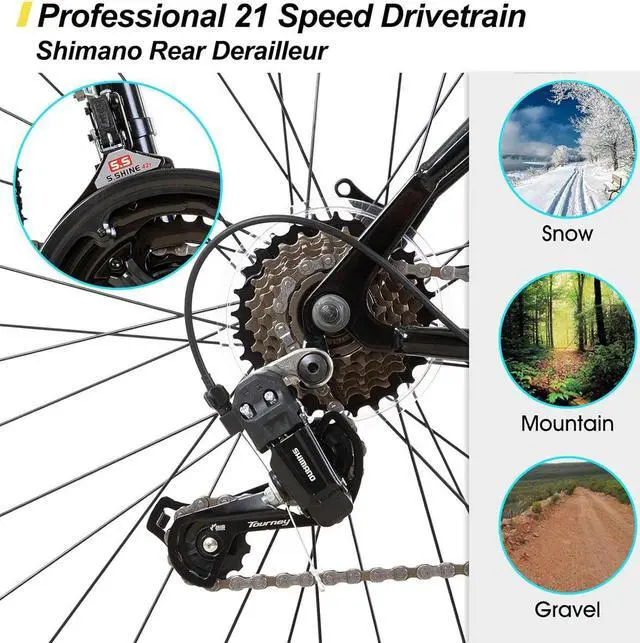 Alt view image 4 of 6 - Hiland 26 27.5 Inch Mountain Bike, Men's Women's MTB with 21 Speeds, High-Tensile Steel Frame, V Brake, Hardtail Bicycle for Adults