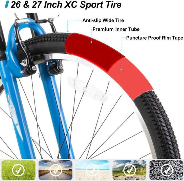Alt view image 4 of 7 - Hiland 26 27.5 Inch Mountain Bike, Men's Women's MTB with 21 Speeds, High-Tensile Steel Frame, V Brake, Hardtail Bicycle for Adults