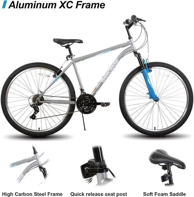 Alt view image 2 of 7 - Hiland 26 27.5 Inch Mountain Bike, Men's Women's MTB with 21 Speeds, High-Tensile Steel Frame, V Brake, Hardtail Bicycle for Adults 27 in. Grey