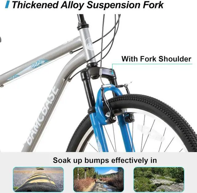 Alt view image 3 of 7 - Hiland 26 27.5 Inch Mountain Bike, Men's Women's MTB with 21 Speeds, High-Tensile Steel Frame, V Brake, Hardtail Bicycle for Adults 27 in. Grey