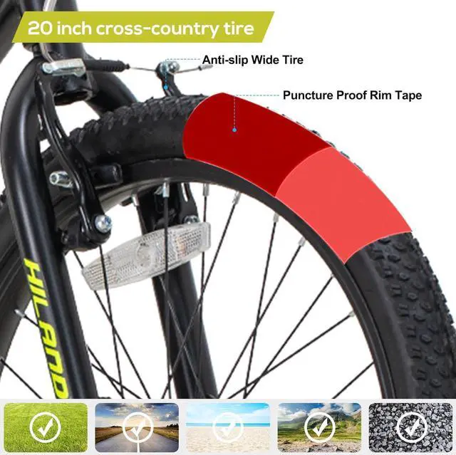 Alt view image 4 of 6 - Hiland 20 inch Kids Mountain Bike for Boys and Girls, Single Speed with Dual Handbrakes, Kickstand, Multiple Color