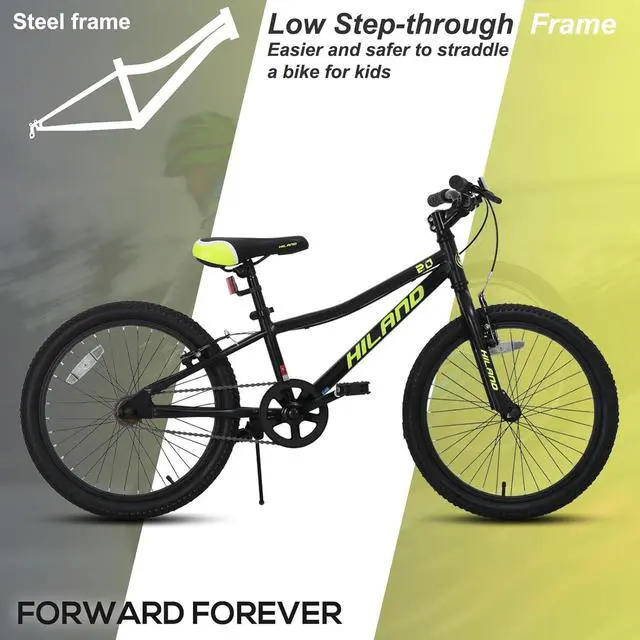 Alt view image 2 of 6 - Hiland 20 inch Kids Mountain Bike for Boys and Girls, Single Speed with Dual Handbrakes, Kickstand, Multiple Color