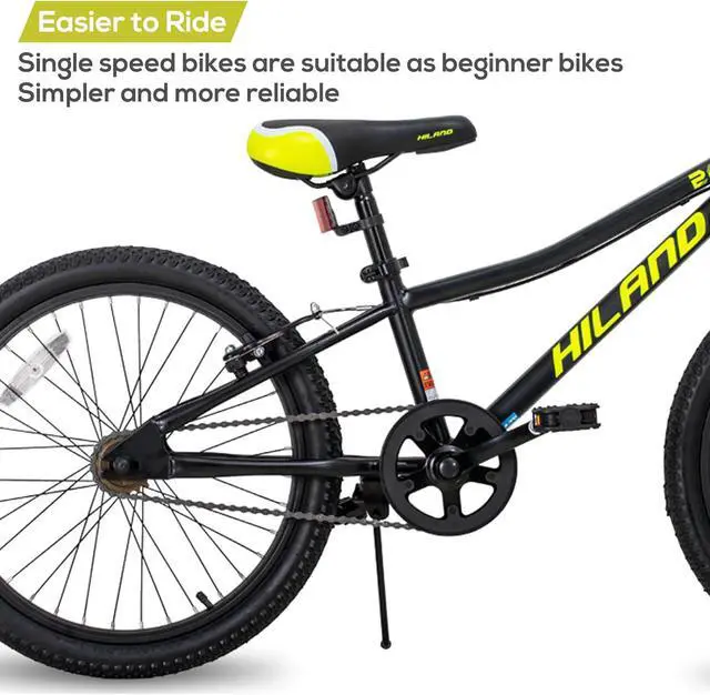 Alt view image 3 of 6 - Hiland 20 inch Kids Mountain Bike for Boys and Girls, Single Speed with Dual Handbrakes, Kickstand, Multiple Color