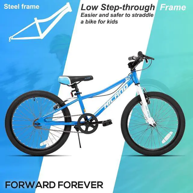 Alt view image 3 of 7 - Hiland 20 inch Kids Mountain Bike for Boys and Girls, Single Speed with Dual Handbrakes, Kickstand, Multiple Color