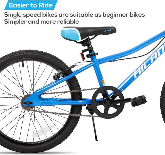 Alt view image 5 of 7 - Hiland 20 inch Kids Mountain Bike for Boys and Girls, Single Speed with Dual Handbrakes, Kickstand, Multiple Color