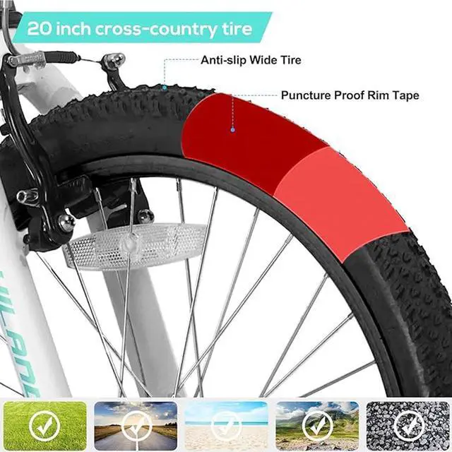 Alt view image 6 of 7 - Hiland 20 inch Kids Mountain Bike for Boys and Girls, Single Speed with Dual Handbrakes, Kickstand, Multiple Color