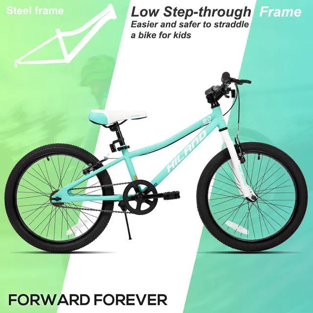Alt view image 3 of 6 - Hiland 20 inch Kids Mountain Bike for Boys and Girls, Single Speed with Dual Handbrakes, Kickstand, Multiple Color