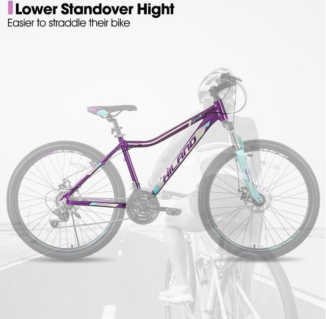 Alt view image 2 of 6 - Hiland 26 Inch Mountain Bike for Women, 21 Speed with Lock-Out Suspension Fork, Dual Disc Brakes, Aluminum Frame MTB, Purple Ladies Womens Bike Mens Bicycle