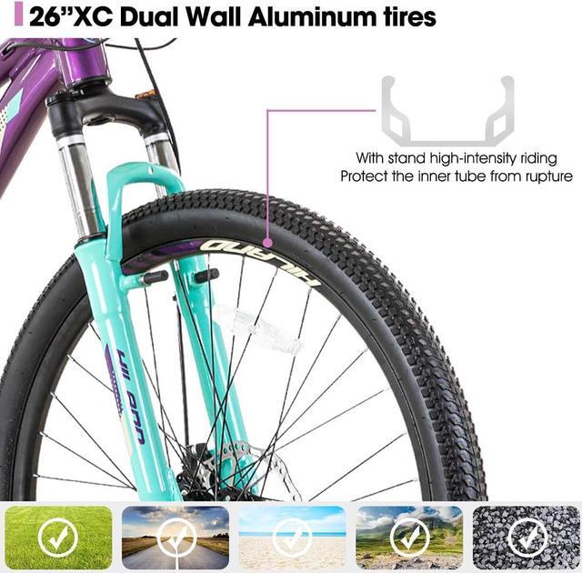 Alt view image 4 of 6 - Hiland 26 Inch Mountain Bike for Women, 21 Speed with Lock-Out Suspension Fork, Dual Disc Brakes, Aluminum Frame MTB, Purple Ladies Womens Bike Mens Bicycle