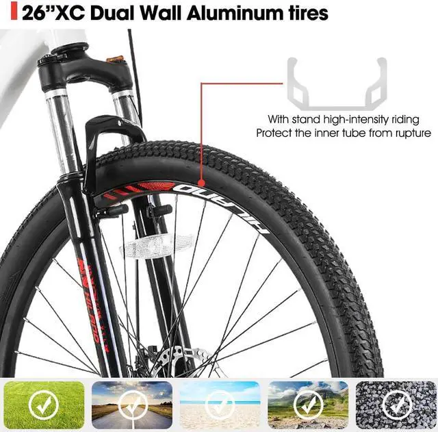Alt view image 4 of 6 - Hiland 26 Inch Mountain Bike for Women, 21 Speed with Lock-Out Suspension Fork, Dual Disc Brakes, Aluminum Frame MTB, Purple Ladies Womens Bike Mens Bicycle