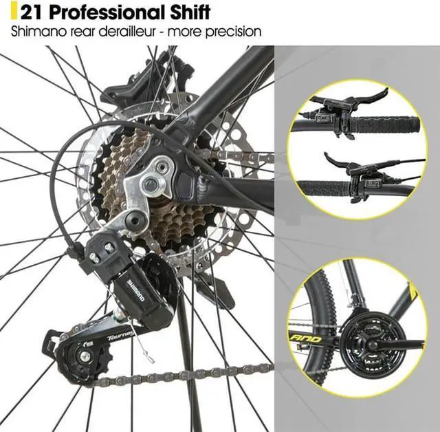 Alt view image 3 of 5 - HILAND Mountain Bike 21 Speeds, Lock-Out Suspension Fork, Aluminum Frame, Hydraulic Disc-Brake, 27.5 Inch Wheel, Black MTB for Men and Women