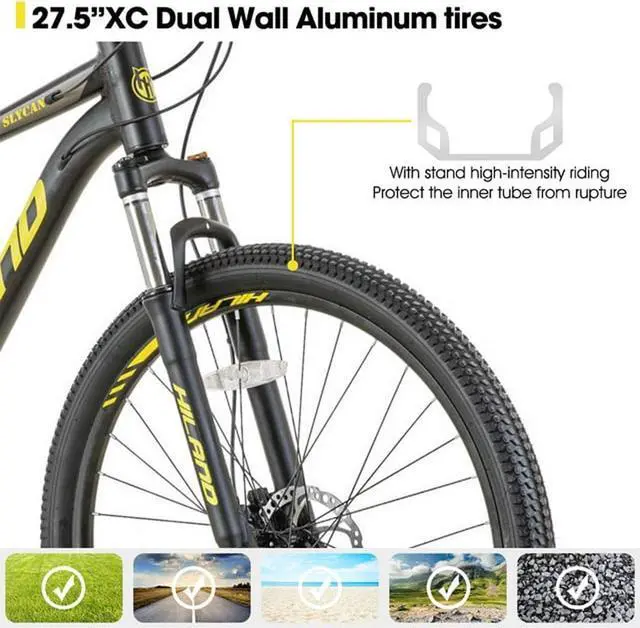Alt view image 5 of 5 - HILAND Mountain Bike 21 Speeds, Lock-Out Suspension Fork, Aluminum Frame, Hydraulic Disc-Brake, 27.5 Inch Wheel, Black MTB for Men and Women